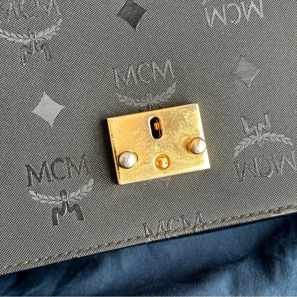 MCM Black Monogram Envelope Clutch with Gold Lock - Picture 9 of 16